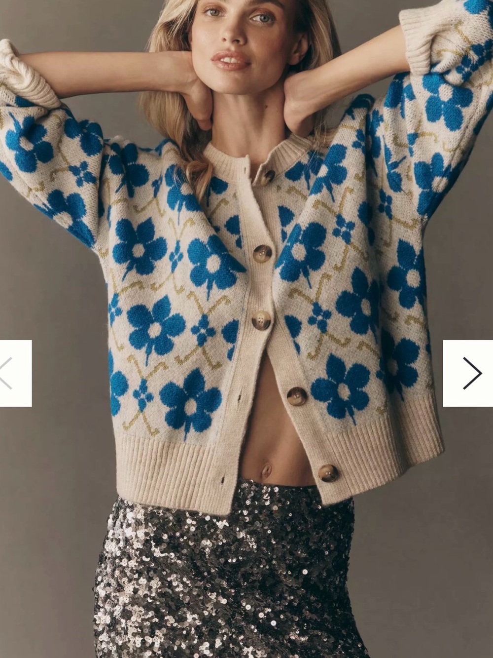 Anthropologie Maeve Blue floral pop intarsia Cardigan, women’s L